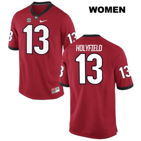 Women's Georgia Bulldogs NCAA #13 Elijah Holyfield Nike Stitched Red Authentic College Football Jersey GSL2354LO